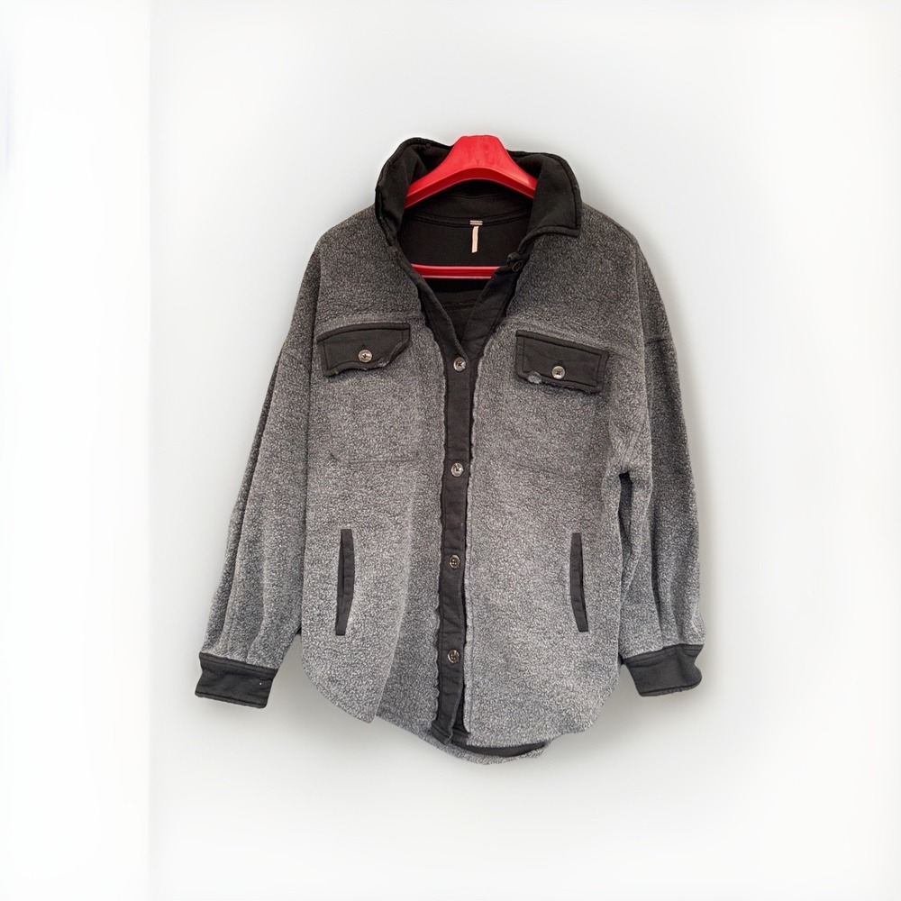 FREE PEOPLE WASHED BLACK RUBY OVERSIZED FLEECE SHIRT JACKET SHACKET SZ S